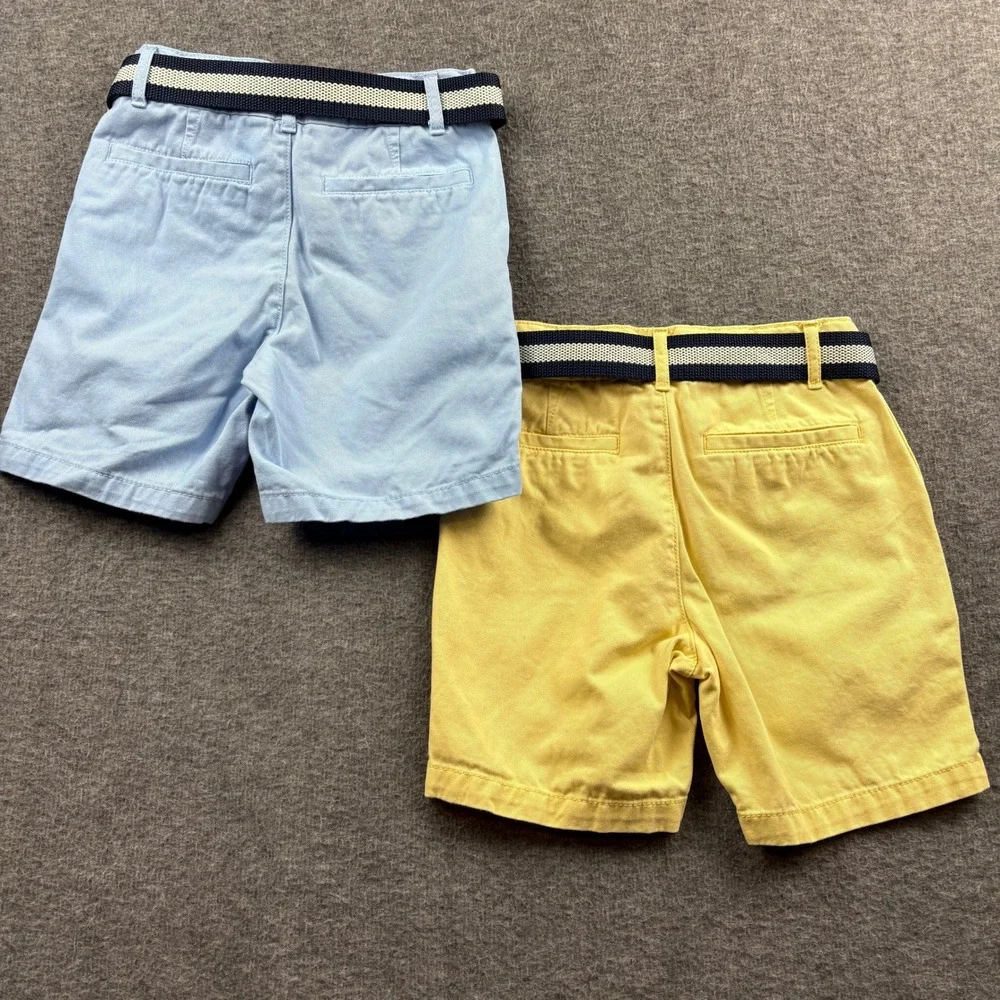 The Childrens Place Boys Shorts Set 2 Pairs Light Blue Yellow Belt Size 6 Preppy